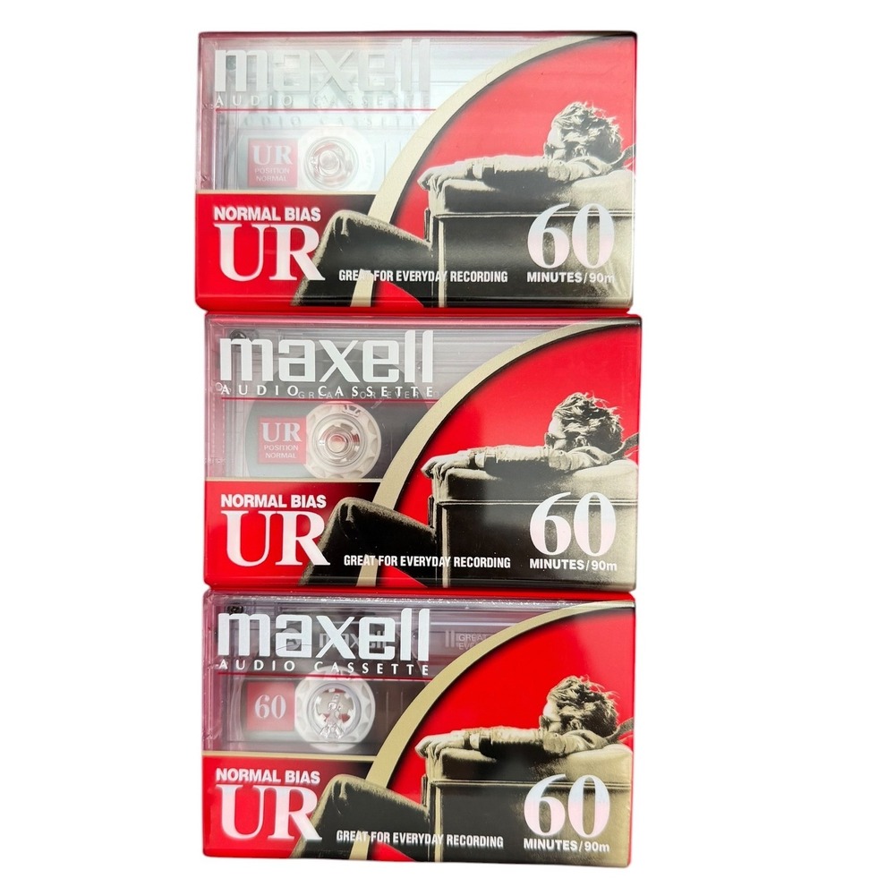 Maxell UR 60 Audio Cassette Blank Tape Lot of 3 Size 60m Red Normal Bias Sealed